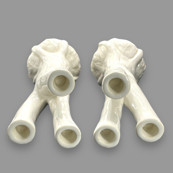 Roscher Set of 2 Nature's Nest White Stoneware Candle Holders Cottagecore 11" - Picture 8 of 9